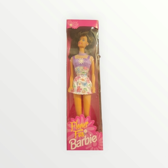Vintage 1996 Flower Fun Barbie Brunette Doll Purple Mattel New in Box - Picture 1 of 11